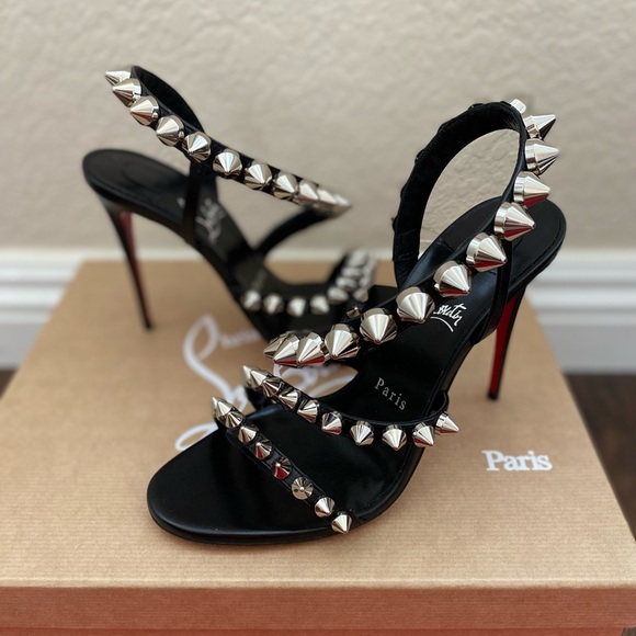 DS CHRISTIAN LOUBOUTIN SPIKITA STRAP 100 size 37 (6.5 US) black - Picture 1 of 9